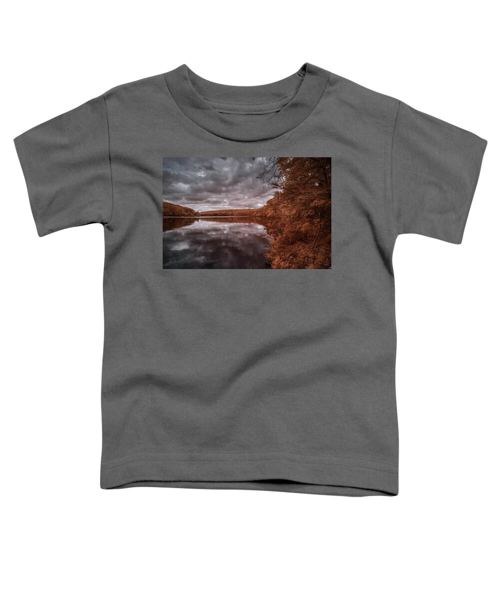 Infrared Toddler T-Shirt featuring the photograph Infrared view of a lake by Alan Goldberg