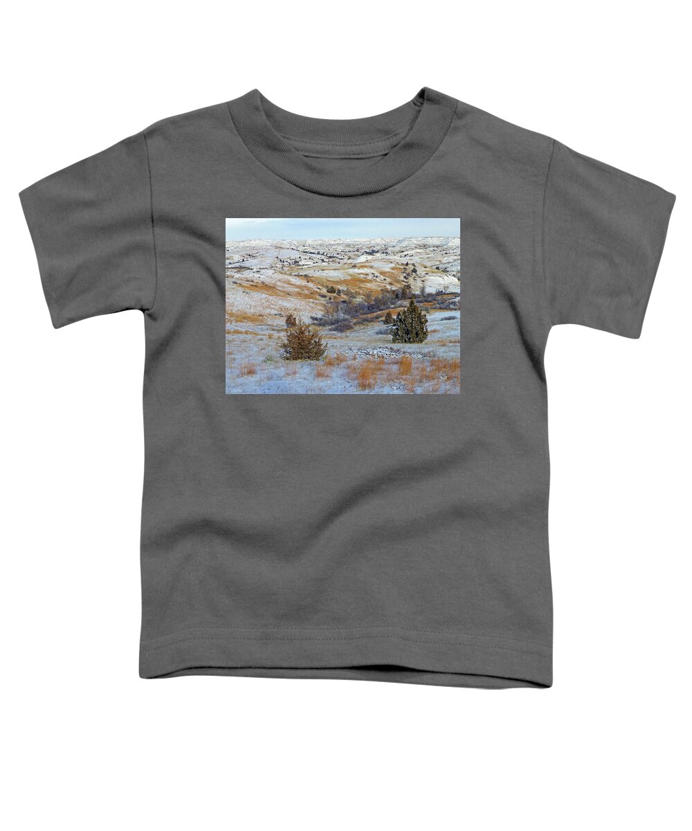 North Dakota Toddler T-Shirt featuring the photograph January Grasslands and Badlands by Cris Fulton
