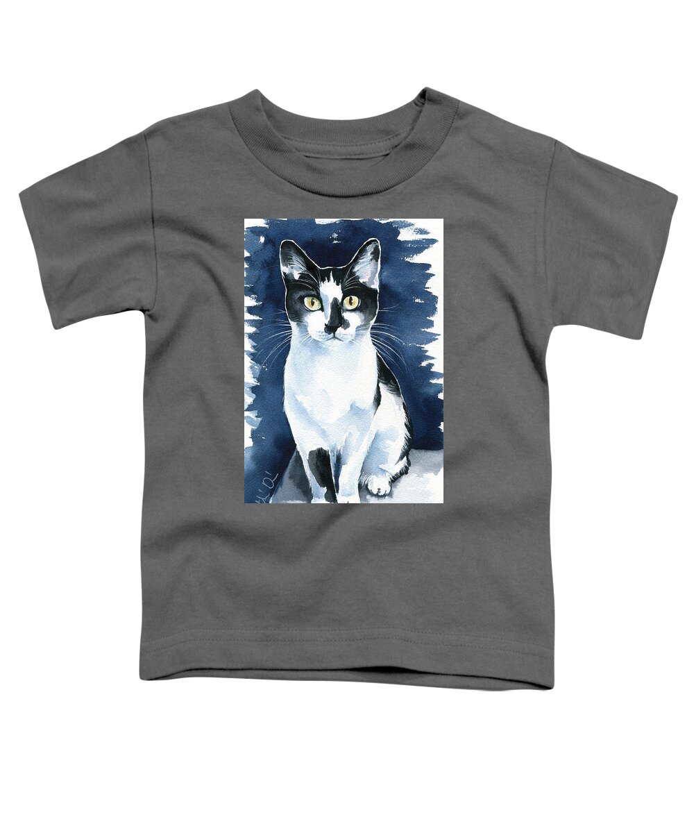 Cats Toddler T-Shirt featuring the painting Jasper Tuxedo Cat Painting by Dora Hathazi Mendes by Dora Hathazi Mendes