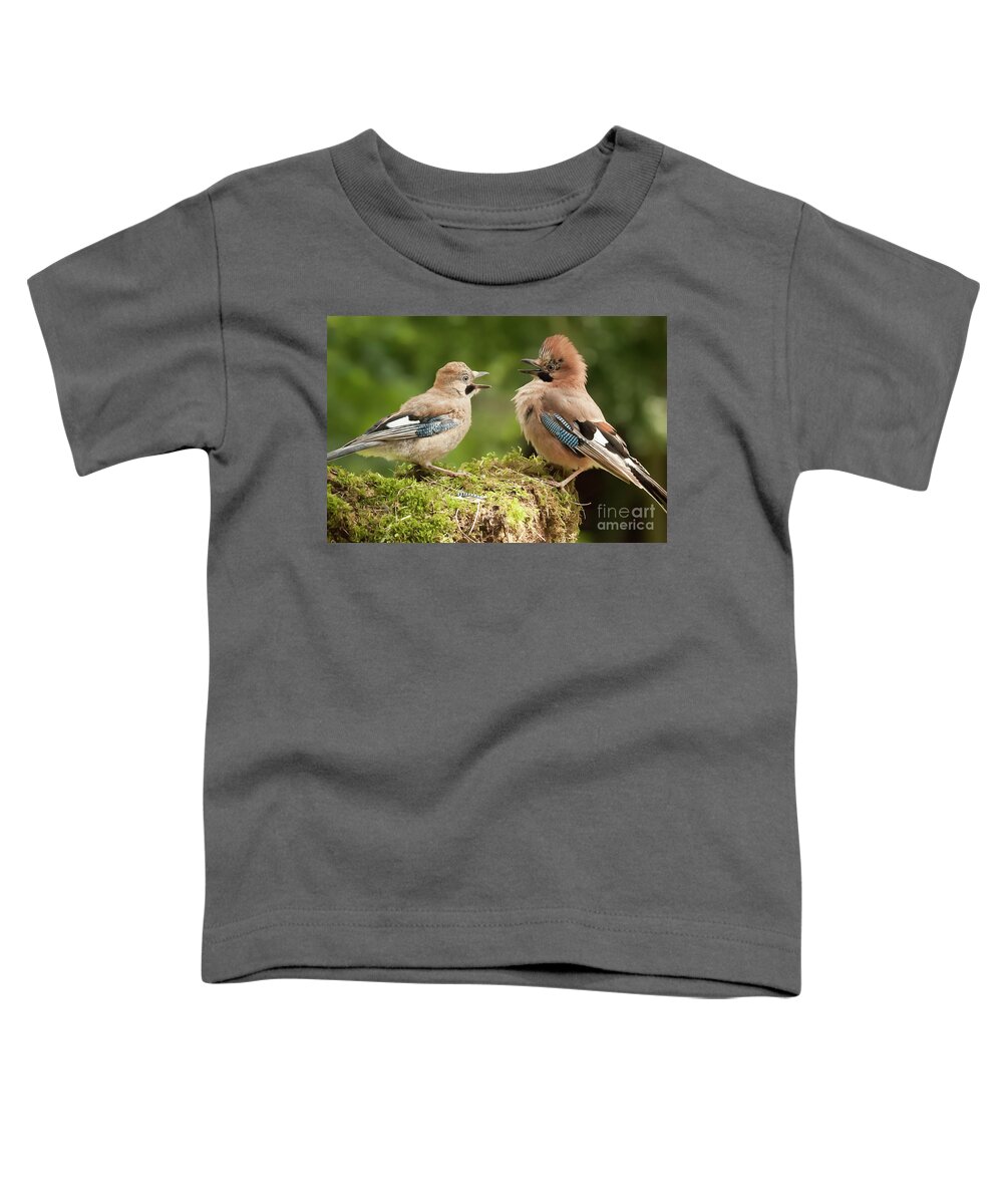 Jay Toddler T-Shirt featuring the photograph Jay bird parent with young close up by Simon Bratt