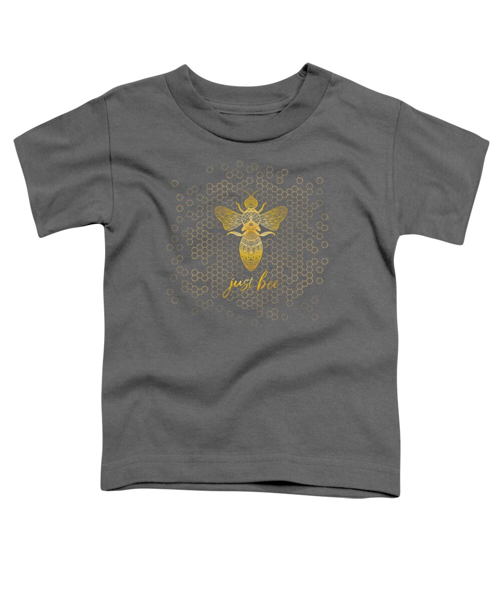 Just Bee Toddler T-Shirt featuring the digital art Just Bee - Geometric Zen Bee Meditating over Honeycomb Hive by Laura Ostrowski
