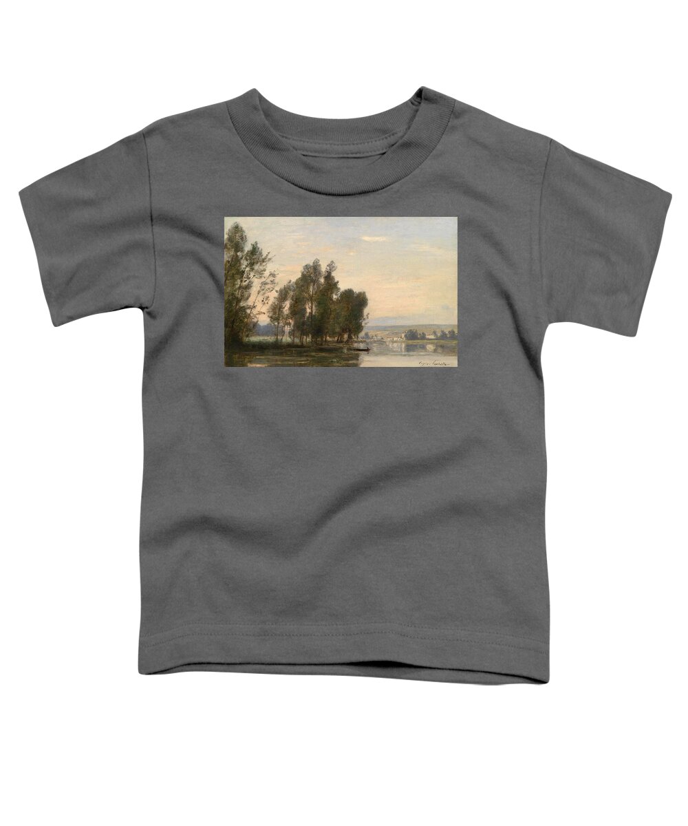 Eugene Lavieille Toddler T-Shirt featuring the painting La Seine, Moret sur Loing by Eugene Lavieille