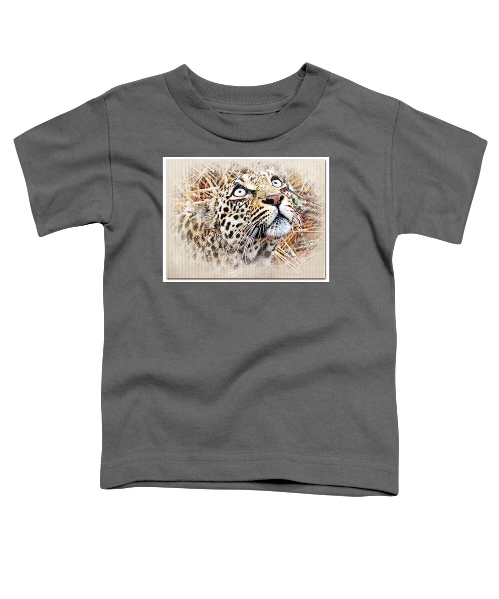 Leopard Toddler T-Shirt featuring the photograph Leopard Looking Up by Gini Moore