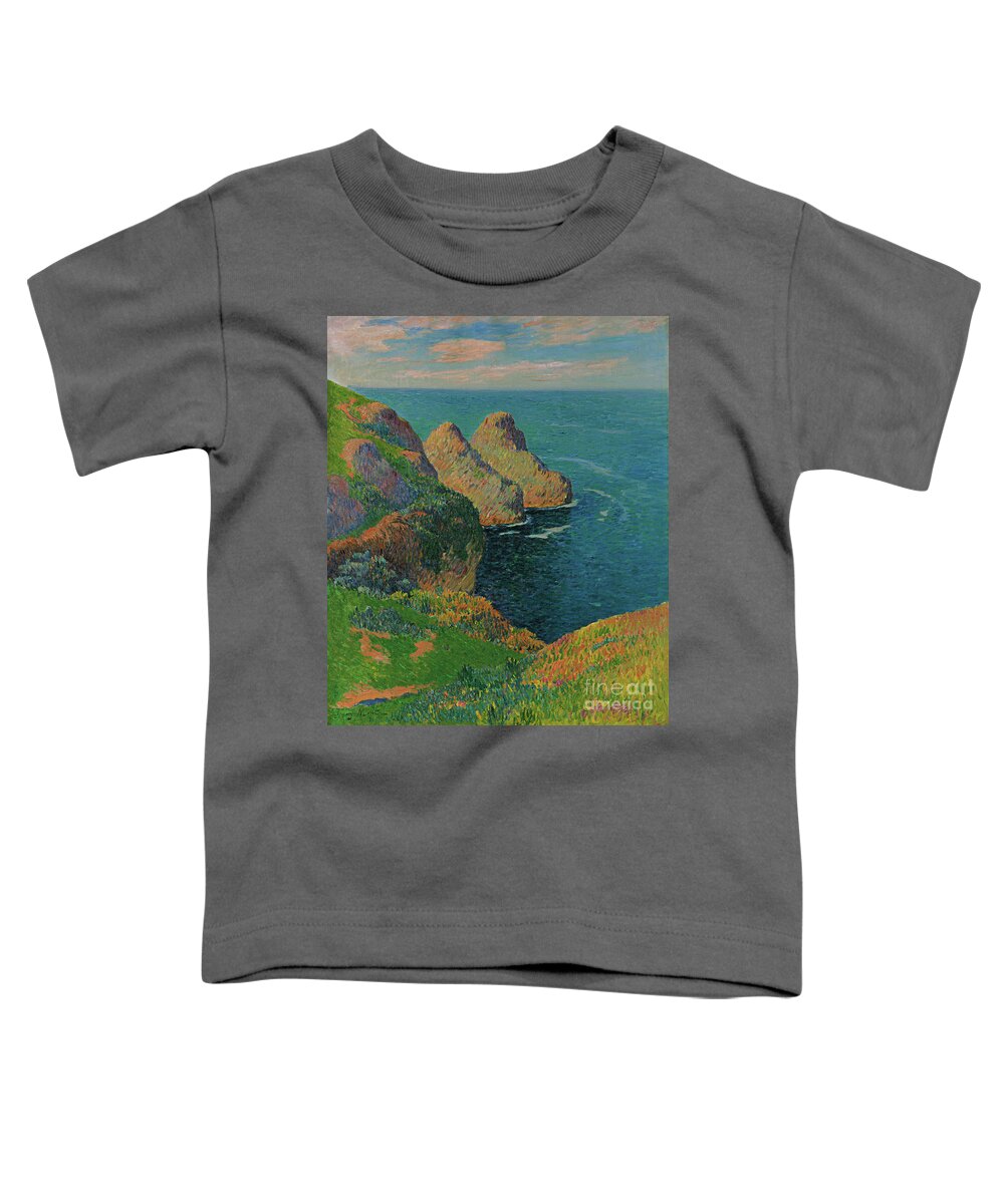 Landscapes Toddler T-Shirt featuring the painting Les falaises au bord de la mer, 1895 by Henry Moret