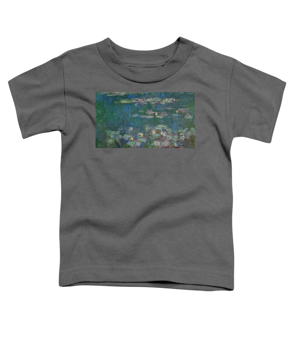 Claude Monet Toddler T-Shirt featuring the painting Les Nympheas, green reflections-water lillies, green reflections. Canvas. Inv. 20102. by Claude Monet -1840-1926-