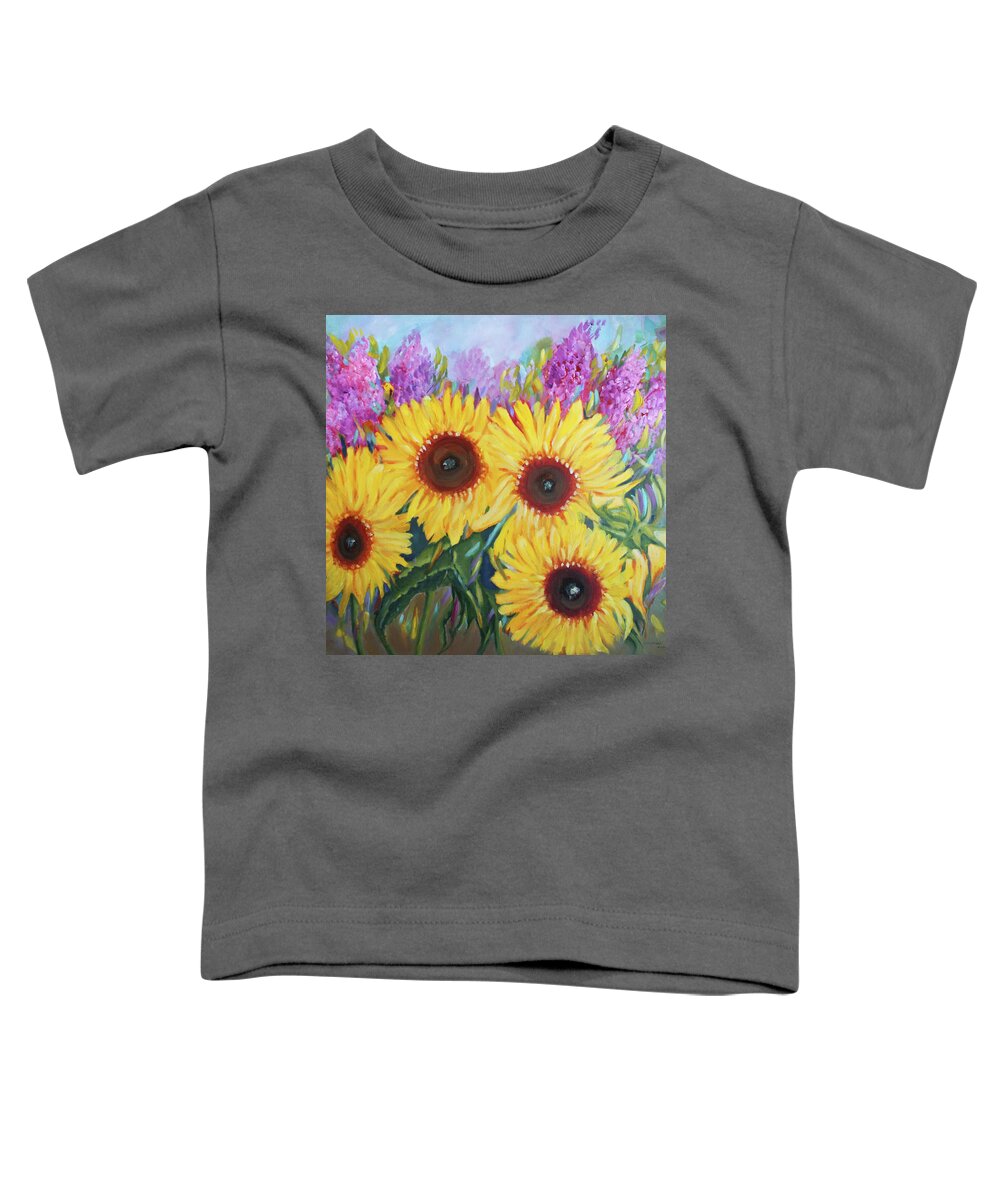 Sunflowers Toddler T-Shirt featuring the painting Let the Sunshine In by Christiane Kingsley