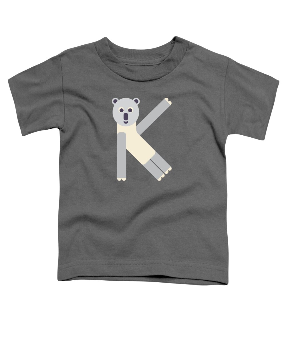 Animal Alphabet Toddler T-Shirt featuring the digital art Letter K - Animal Alphabet - Koala Monogram by Jen Montgomery