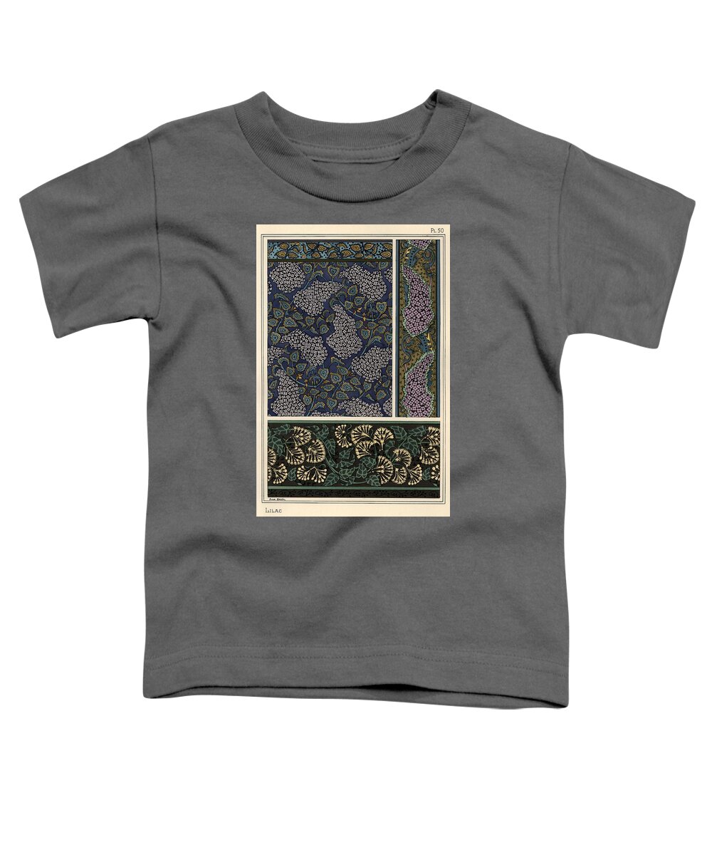 1897 Toddler T-Shirt featuring the drawing Lilac in art nouveau patterns for wallpaper and fabric. Lithograph by Anna Martin. by Album