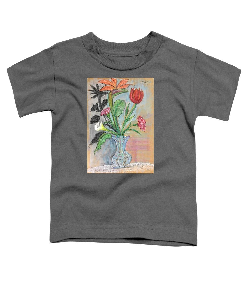 Ricardosart37 Toddler T-Shirt featuring the painting Lively Bouquet by Ricardo Penalver deceased