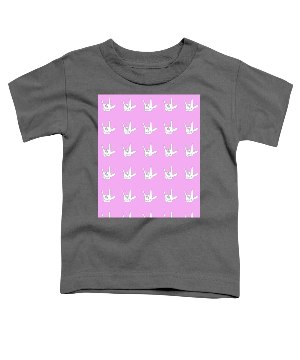 Cute Design Of Love In American Sign Language Toddler T-Shirt featuring the drawing Love Sign ASL pink hand sign by Ashley Rice