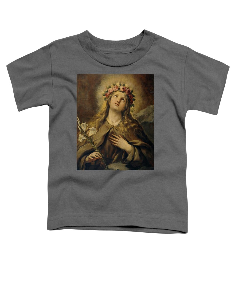 Giordano Luca Toddler T-Shirt featuring the painting Luca Giordano / 'Saint Rosalia', ca. 1697, Italian School, Oil on canvas, 81 cm x 64 cm, P00179. by Luca Giordano -1634-1705-