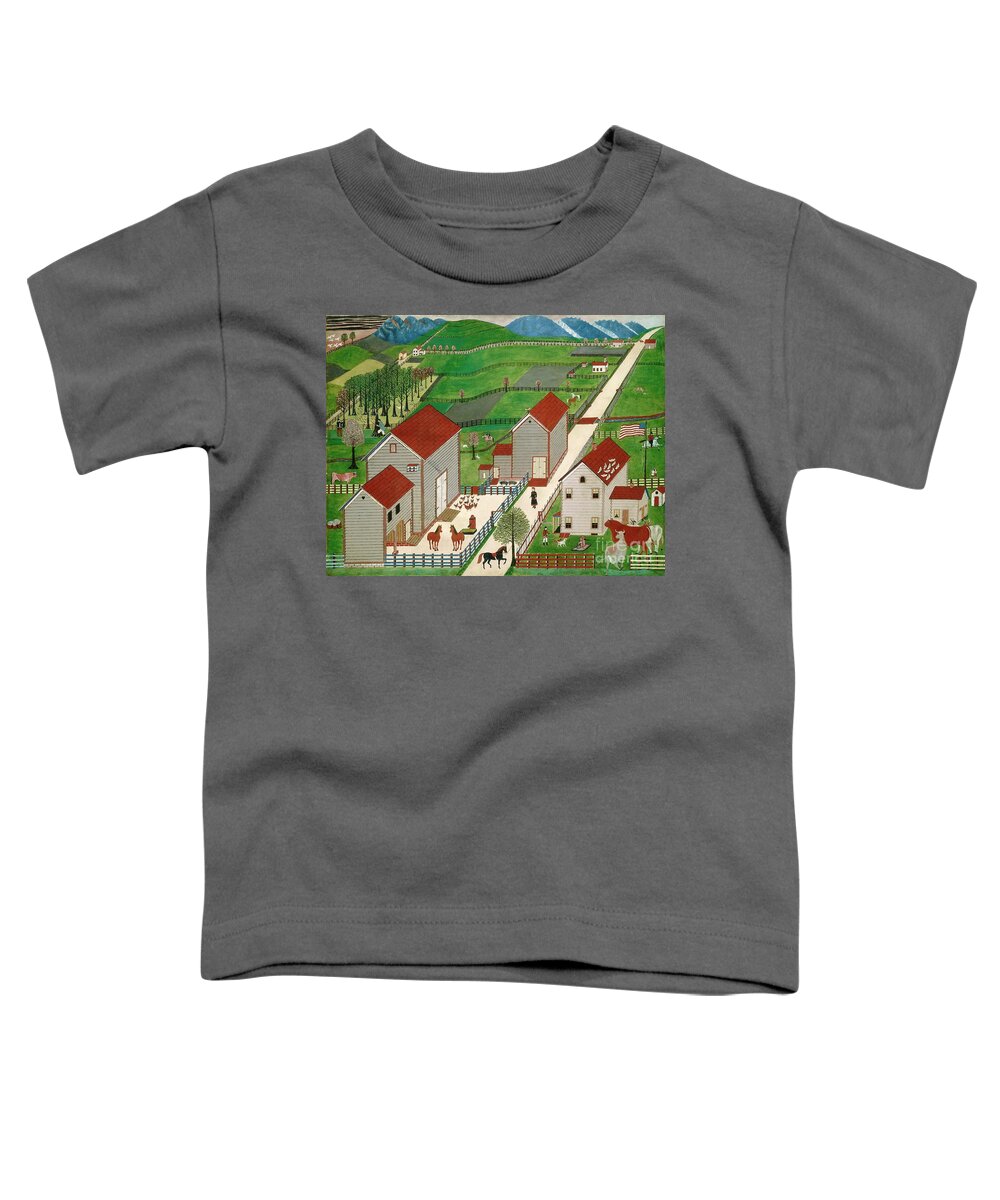 American School Toddler T-Shirt featuring the painting Mahantango Valley Farm, Late 19th Century (oil On Window Shade) by American School