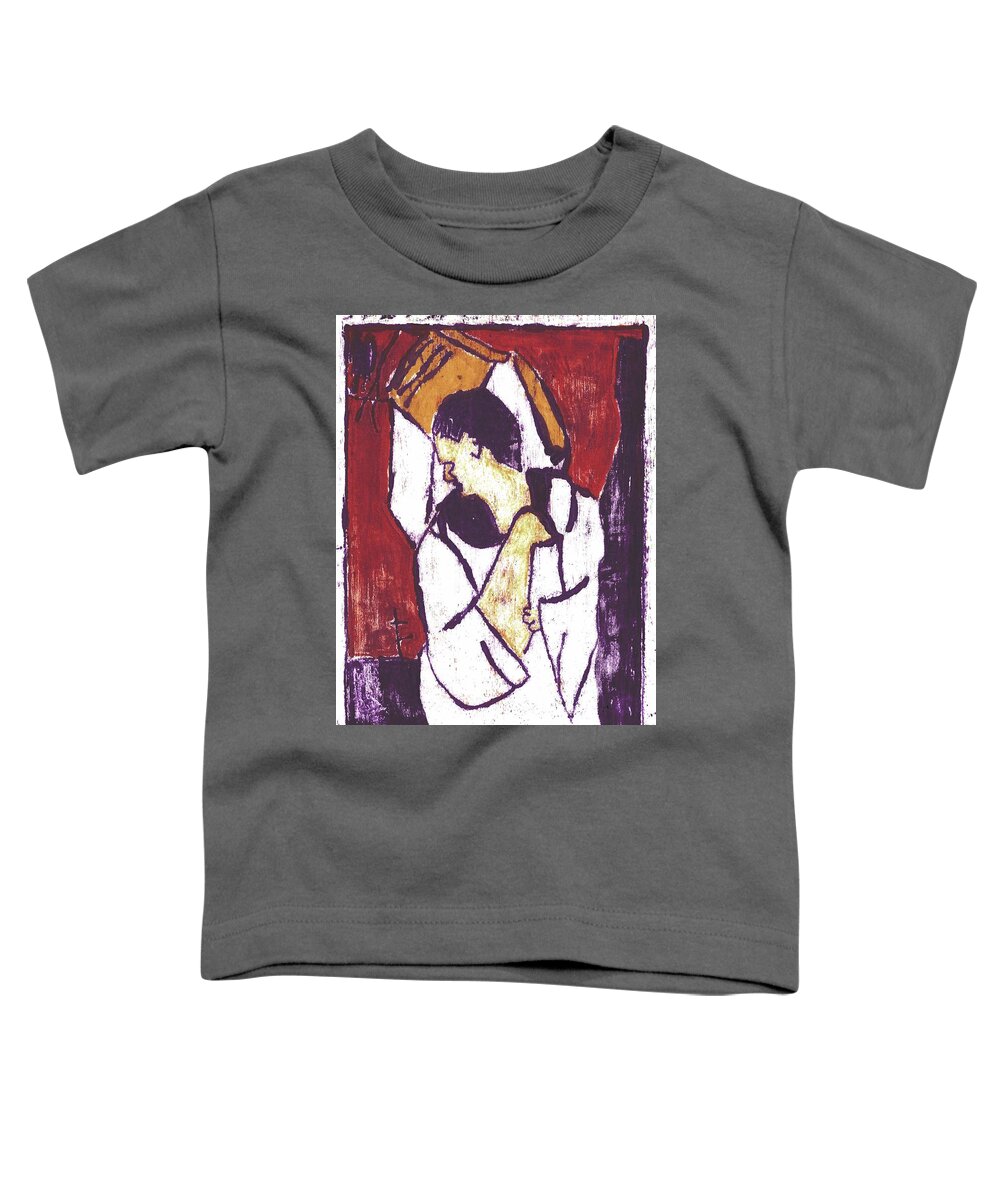 Man Toddler T-Shirt featuring the painting Man Sat on a Village Wall 3 by Edgeworth Johnstone