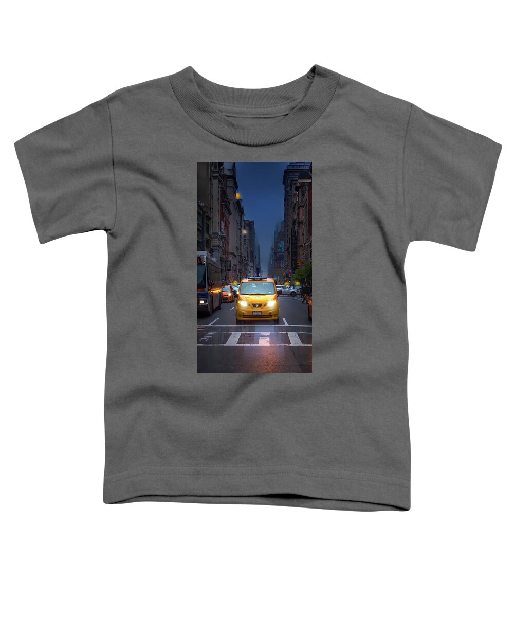 New York Toddler T-Shirt featuring the photograph Manhattan Taxi on a Rainy Day by Mark Andrew Thomas