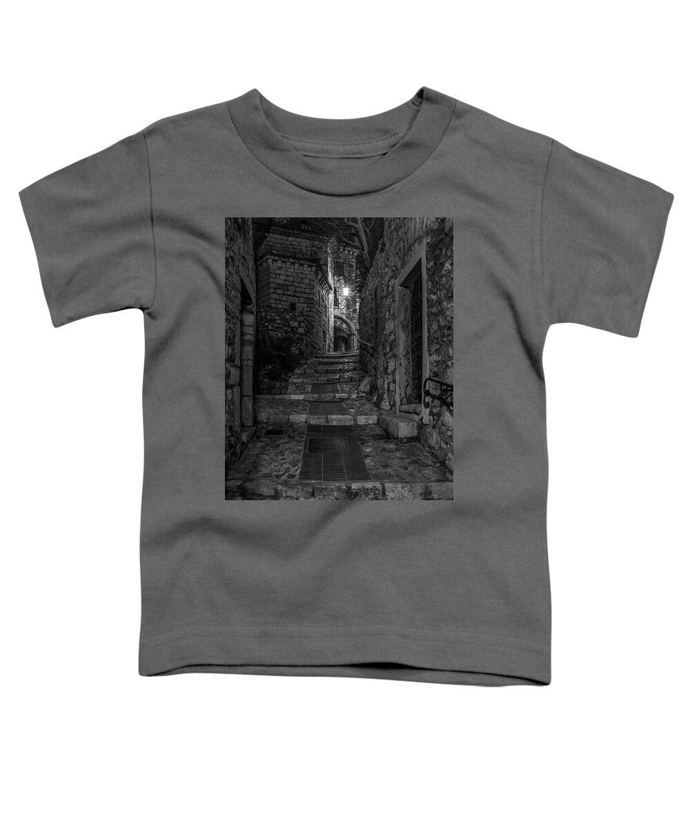 Eze Toddler T-Shirt featuring the photograph Medieval Village of Eze, Provence - Black and White - Series 8 of 16 by Carl Amoth