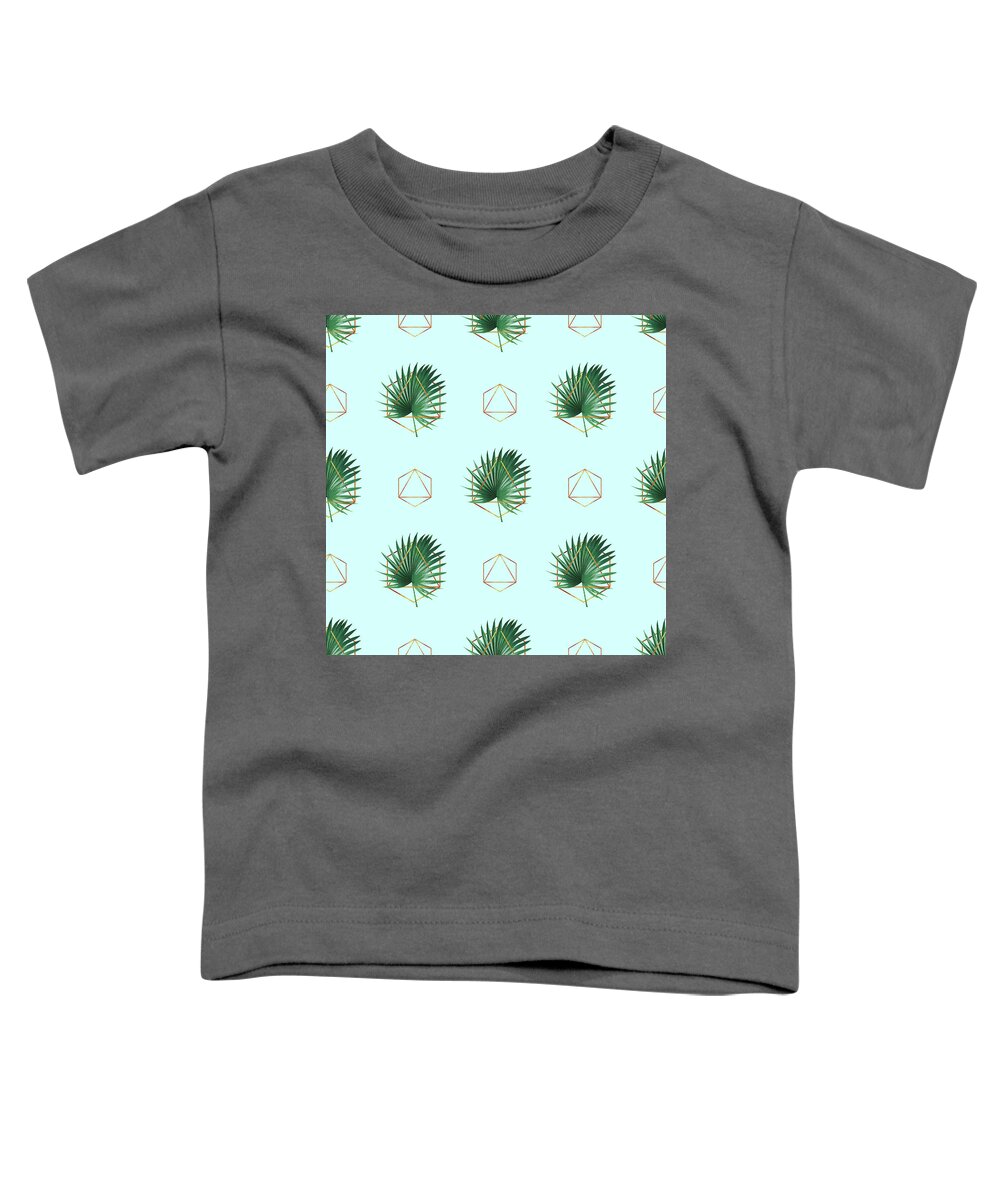 Tropical Palm Leaf Toddler T-Shirt featuring the mixed media Minimal Tropical Palm Leaf - Palm and Gold - Gold Geometric Pattern 3 - Modern Tropical Wall Art by Studio Grafiikka