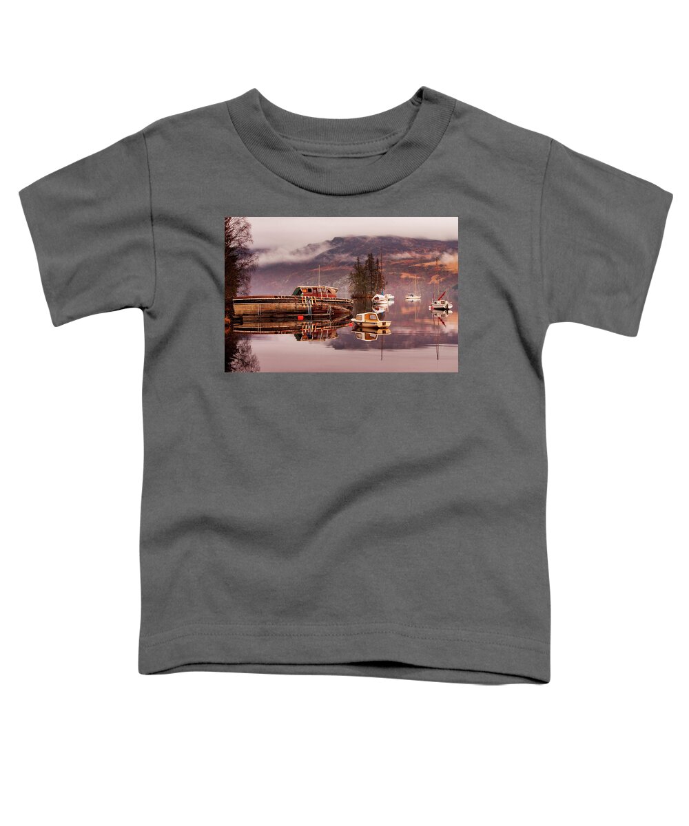 Loch Ness Toddler T-Shirt featuring the photograph Misty morning reflections of Loch Ness by Ian Middleton