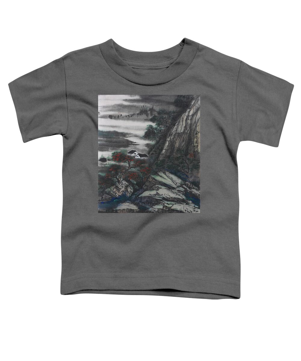 Chinese Watercolor Toddler T-Shirt featuring the painting Houses by the River by Jenny Sanders
