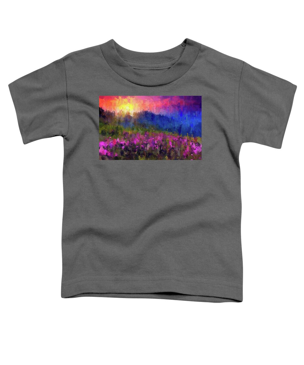 Mountain Toddler T-Shirt featuring the painting Mountain sunset by Vart Studio