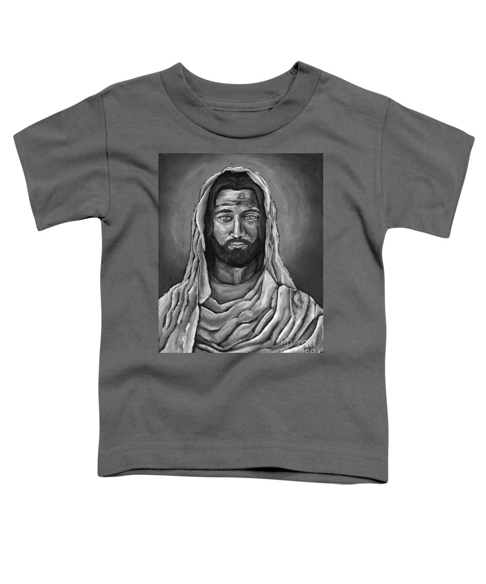 Jesus Toddler T-Shirt featuring the painting My Lord And Savior - Black and White by David Hinds
