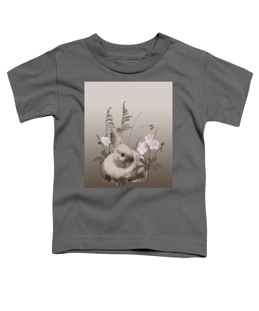 Rabbit Toddler T-Shirt featuring the digital art Nestling Bunny by M Spadecaller