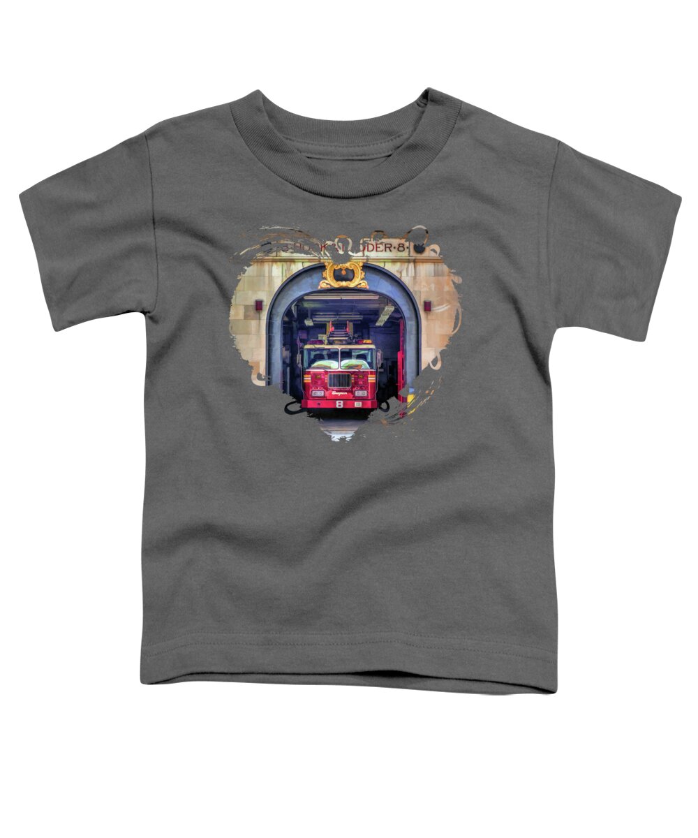 New York Toddler T-Shirt featuring the painting New York City Firehouse Company 8 by Christopher Arndt