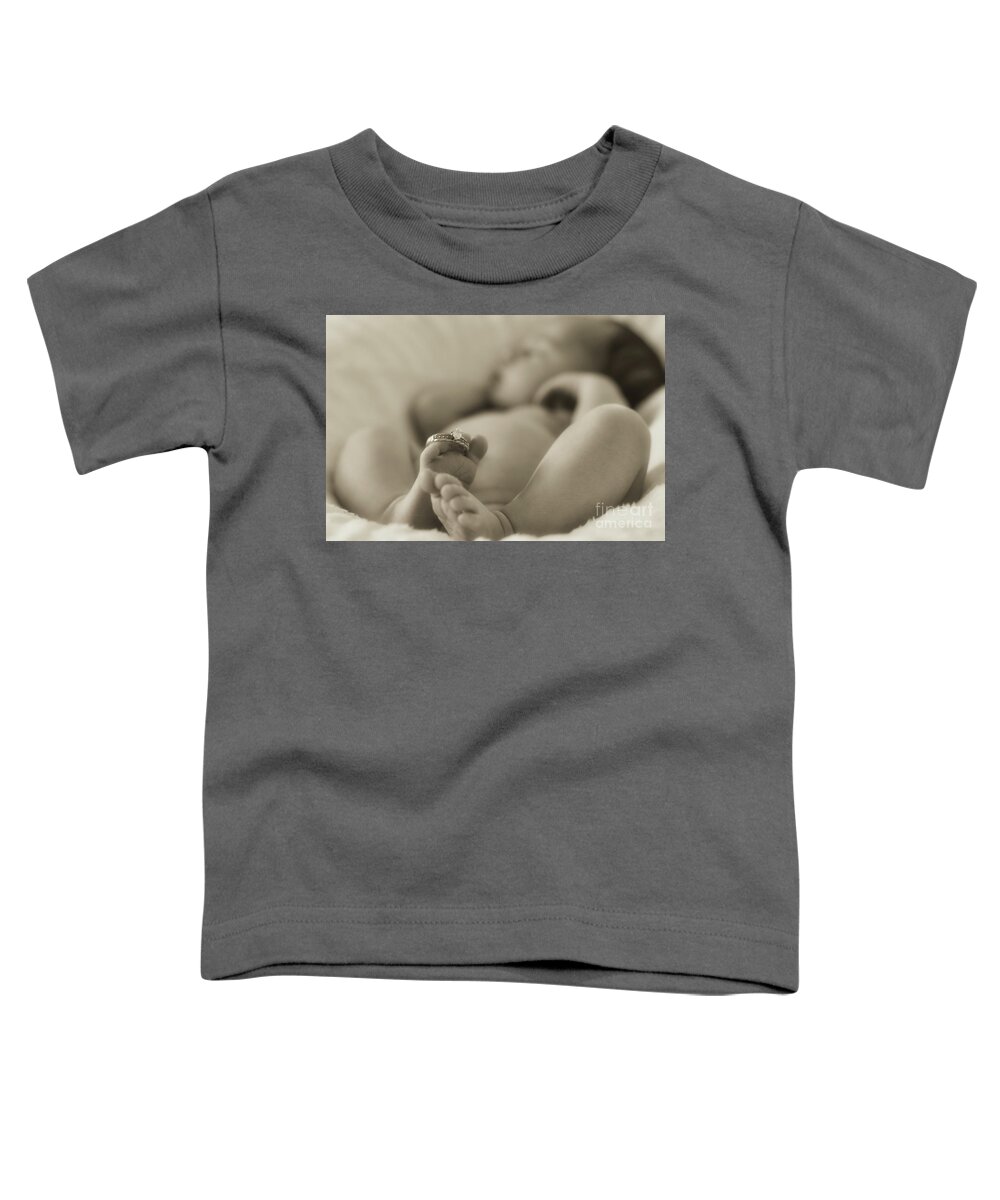Newborn Toddler T-Shirt featuring the photograph Newborn Baby - Sepia by Adrian De Leon Art and Photography