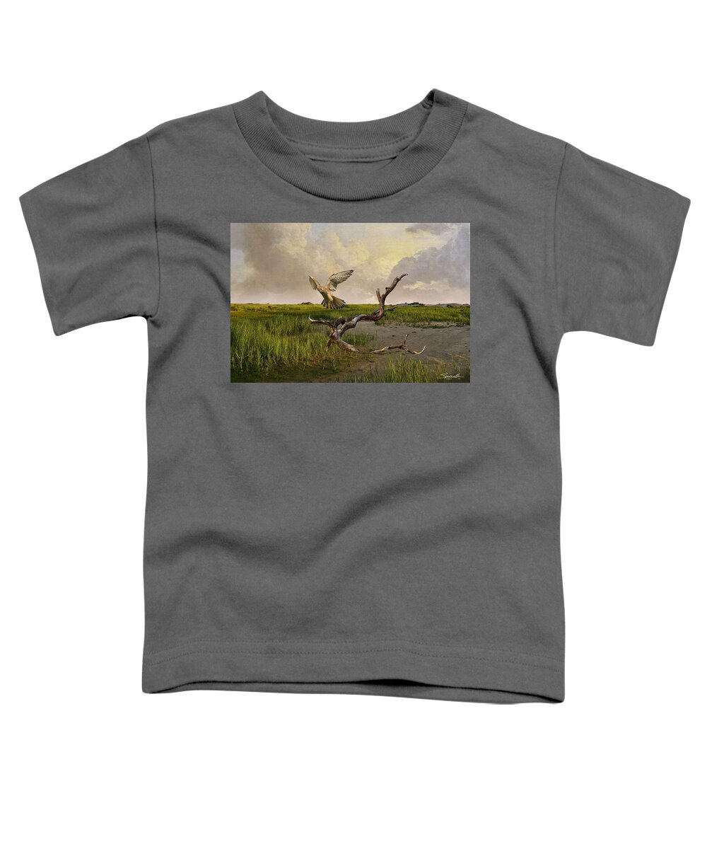 Bird Toddler T-Shirt featuring the digital art Old World Kestrel at Dawn by M Spadecaller