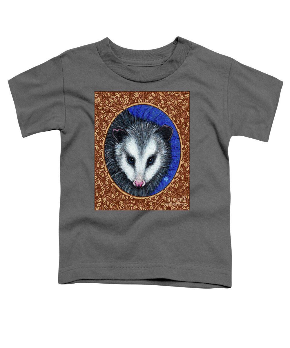 Animal Portrait Toddler T-Shirt featuring the painting Opossum Portrait - Brown Border by Amy E Fraser