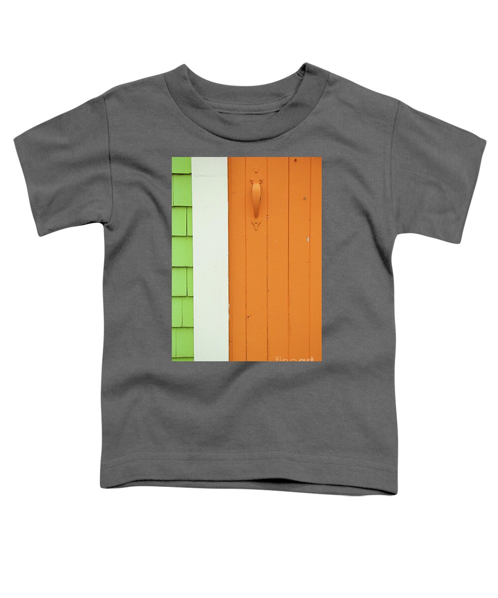 Canada Toddler T-Shirt featuring the photograph Orange Door Green Wall by Lenore Locken
