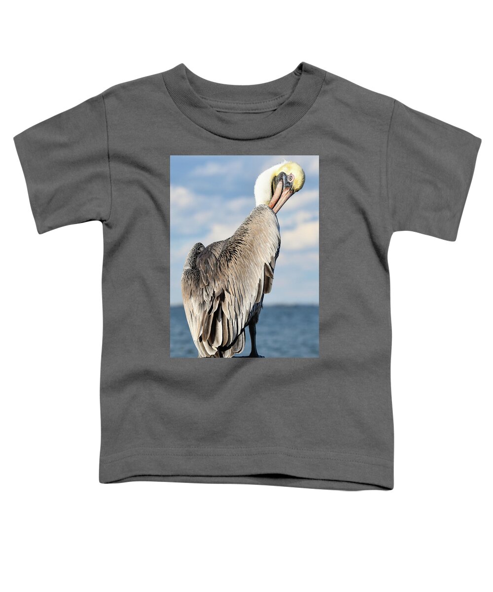 Pelican Toddler T-Shirt featuring the photograph Over the Shoulder Glance by Christopher Rice