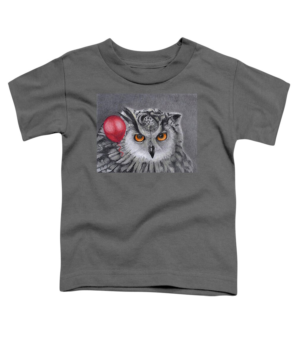 Balloon Toddler T-Shirt featuring the drawing Owl With The Red Balloon by Tim Ernst