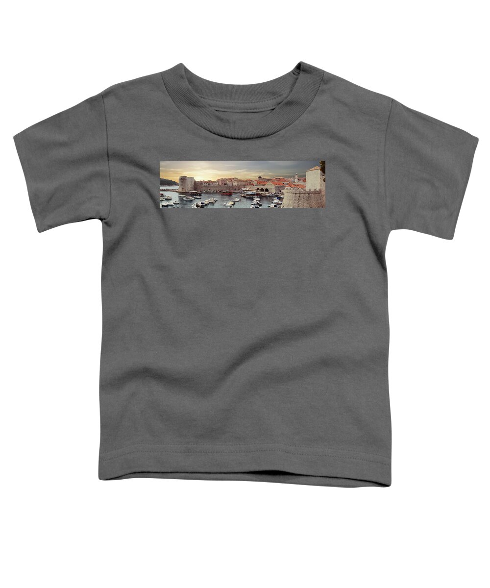 Croatia Toddler T-Shirt featuring the photograph Panorama of the port of the old city of Dubrovnik by Steve Estvanik