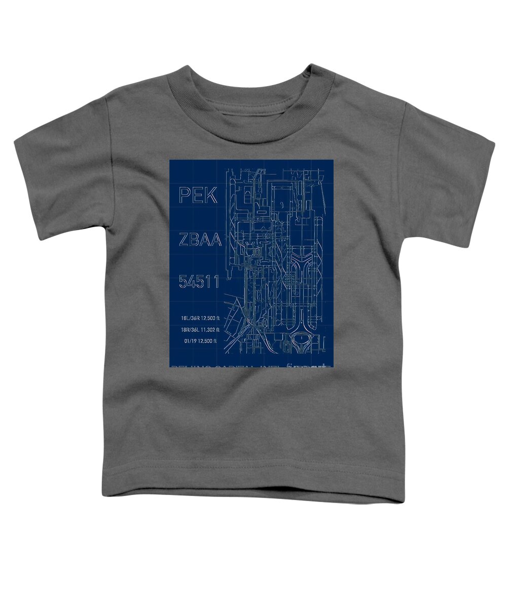 Pek Toddler T-Shirt featuring the digital art PEK Beijing Capital Airport Blueprint by HELGE Art Gallery