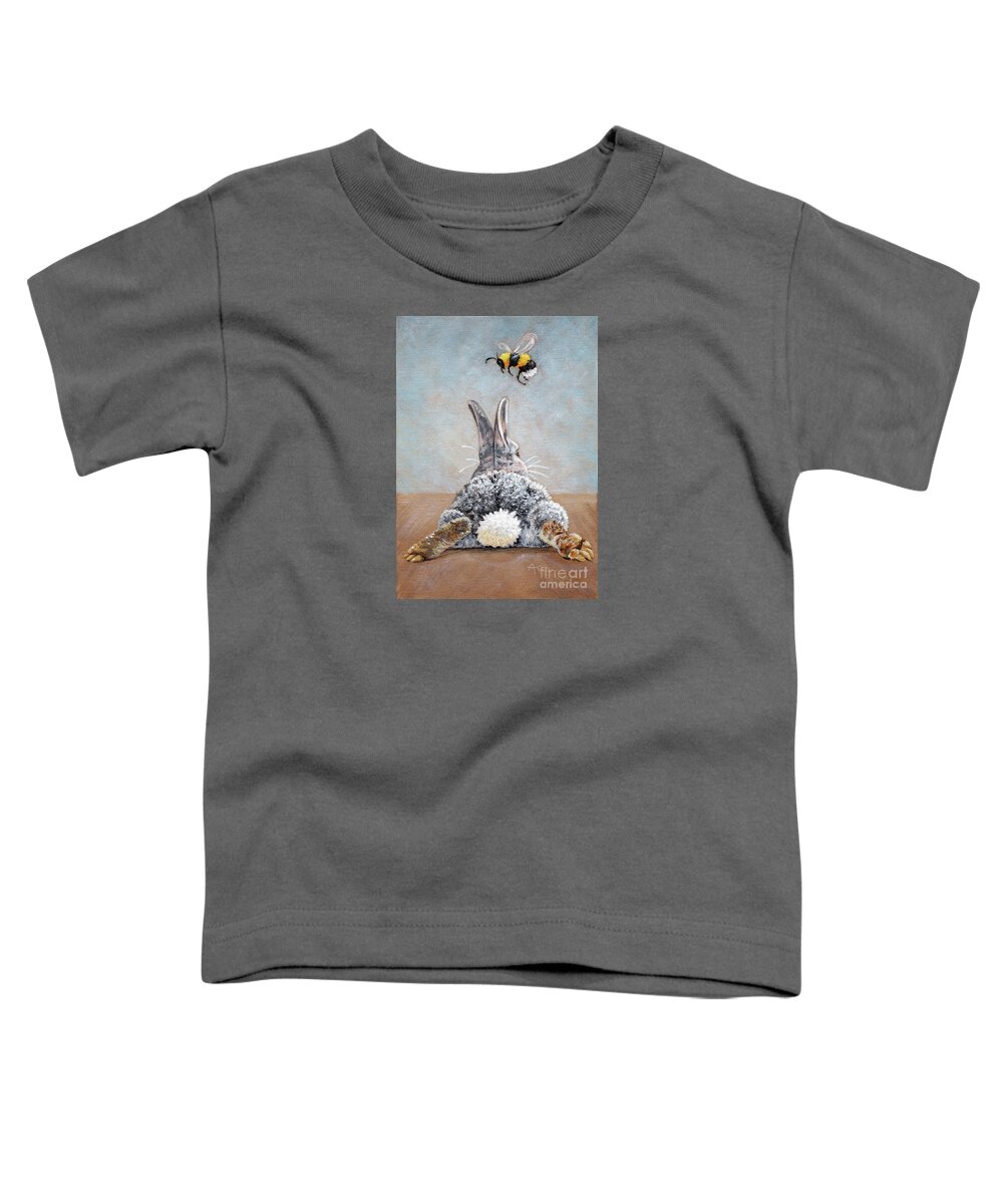 Rabbit Toddler T-Shirt featuring the painting Peter's Bunny Tail Rabbit Painting by Annie Troe