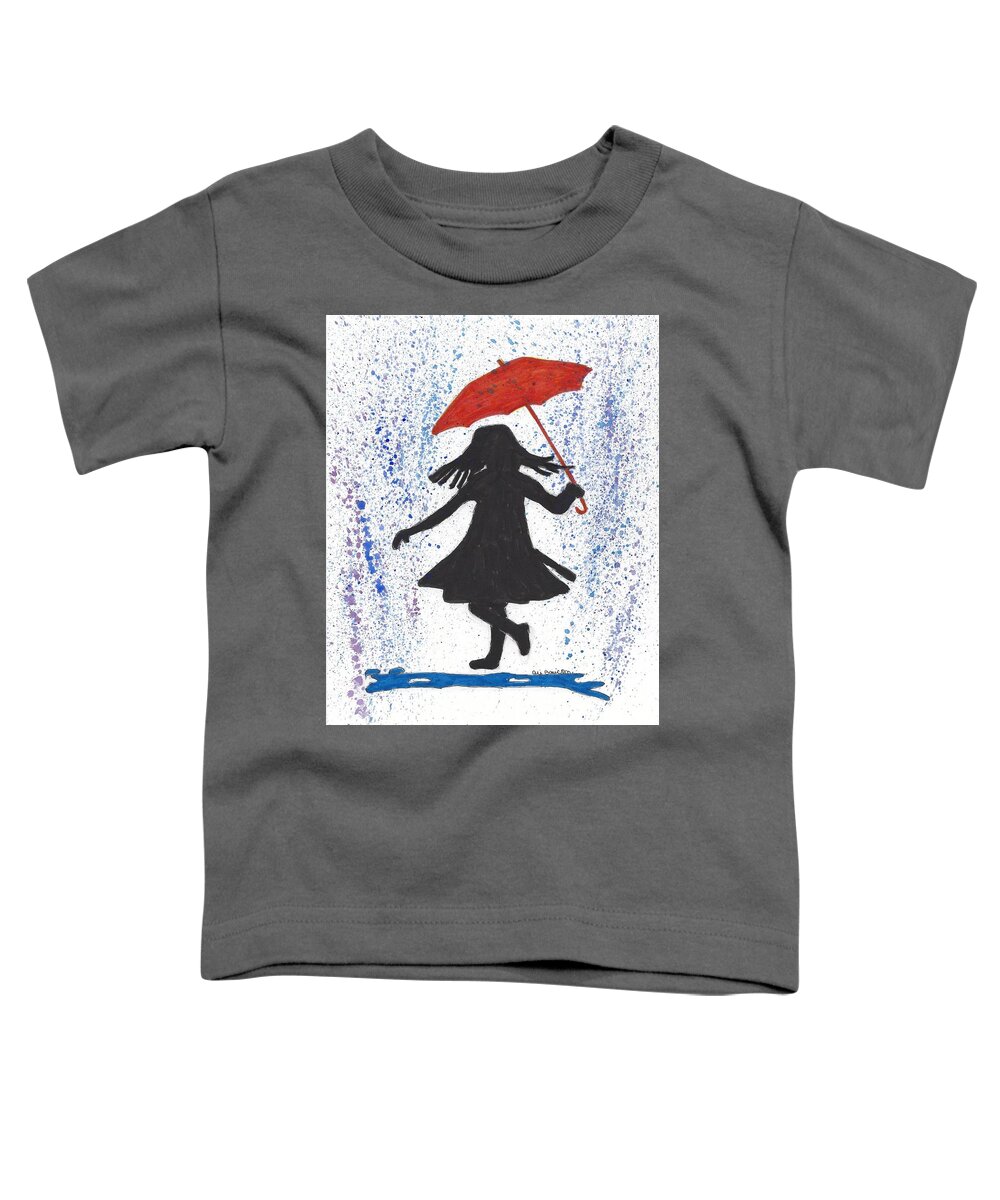 Girl Toddler T-Shirt featuring the mixed media Playing in the Rain by Ali Baucom