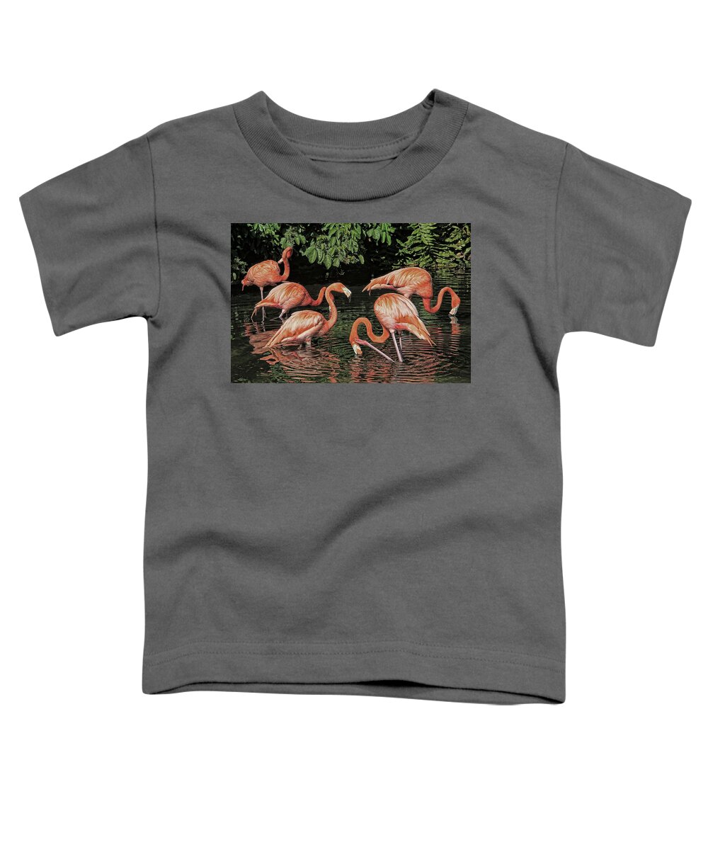 American Flamingo Toddler T-Shirt featuring the photograph Pool Party by HH Photography of Florida