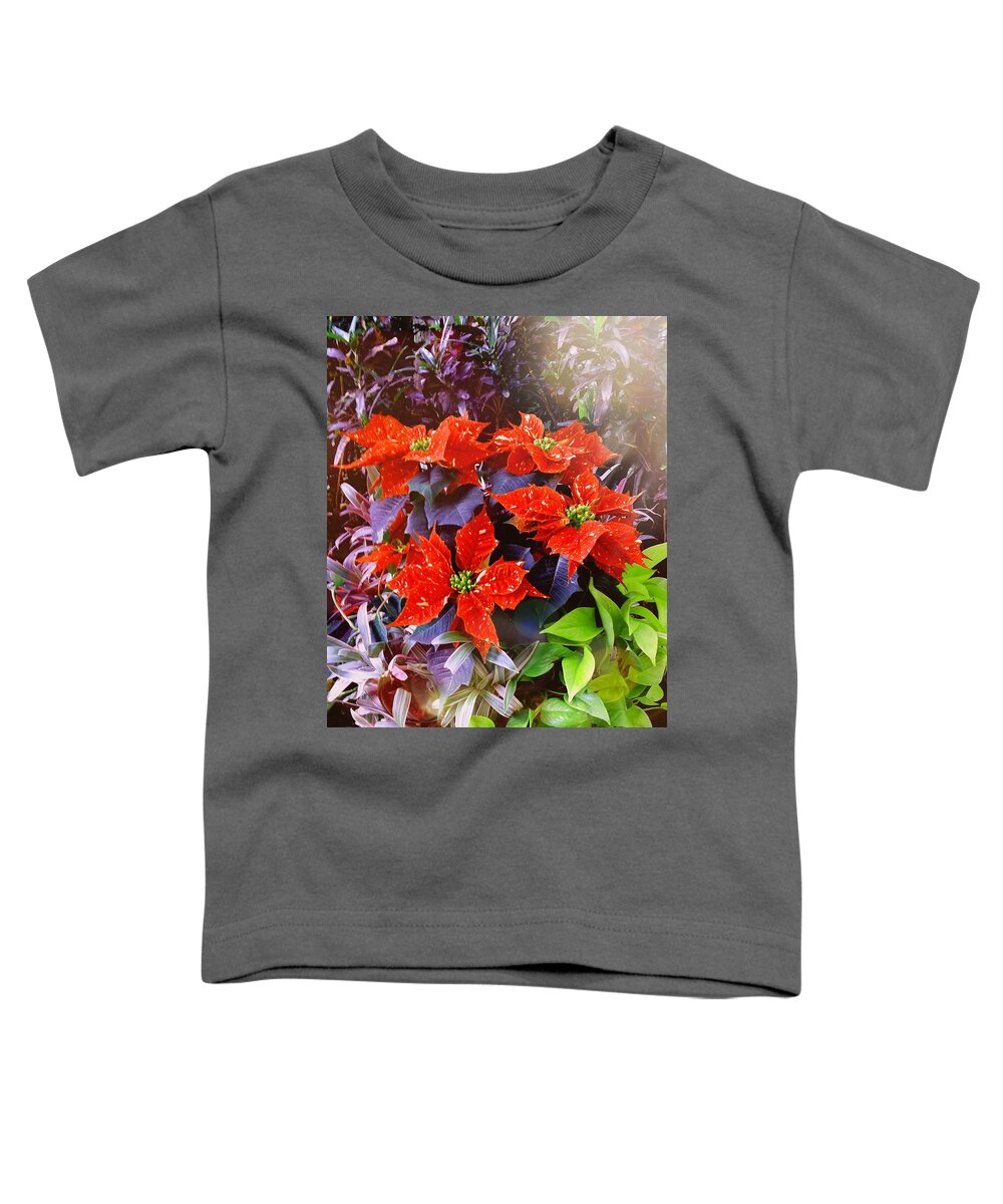 Poinsettias Toddler T-Shirt featuring the photograph Pretty Poinsettias by Ally White