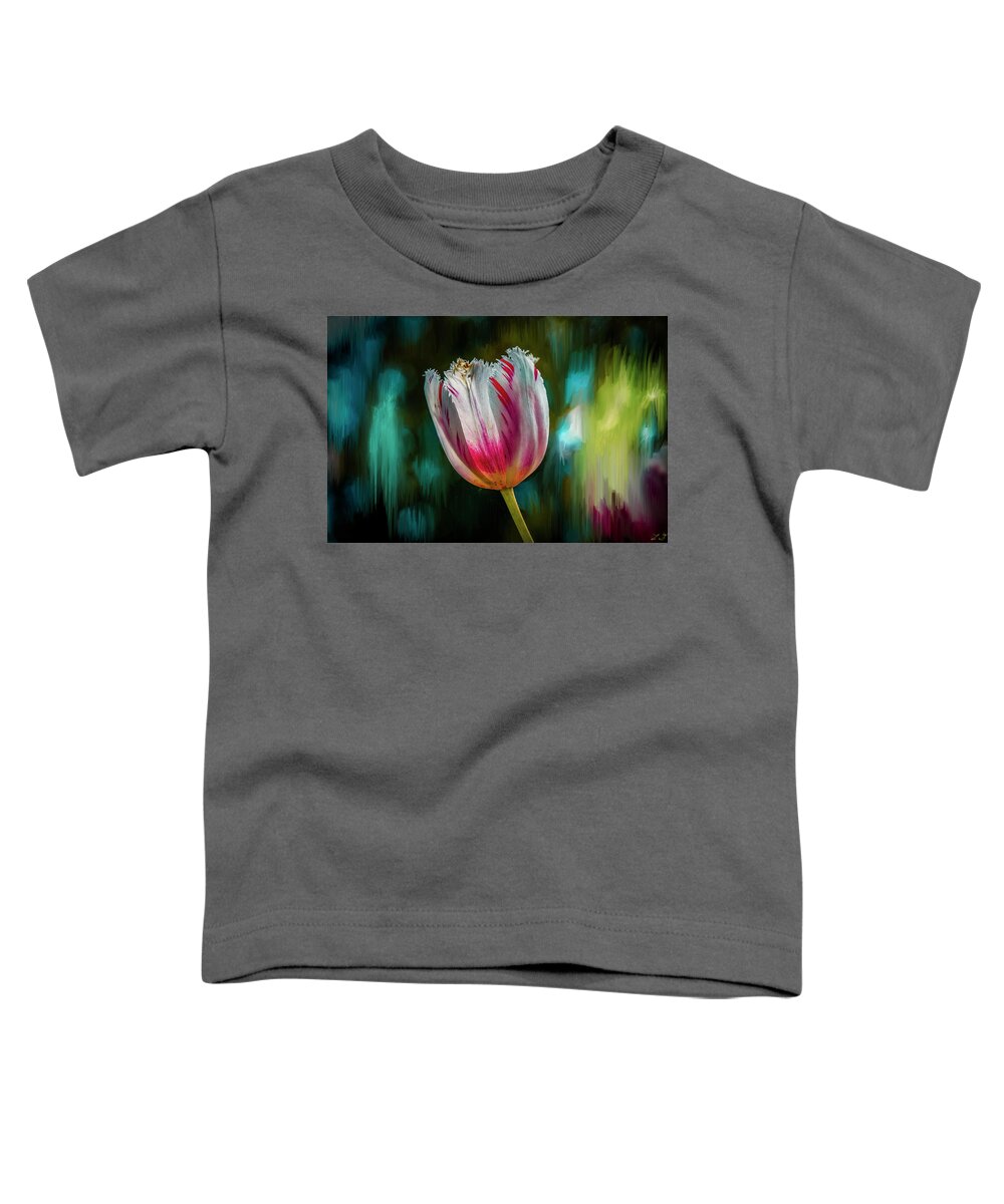 Red And White Tulip Toddler T-Shirt featuring the mixed media Red and White tulip #i8 by Leif Sohlman