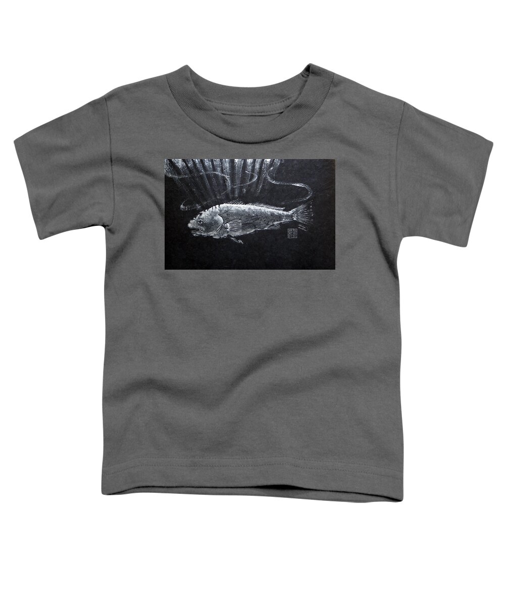 Fish Toddler T-Shirt featuring the painting Redfish - Silver with Sun Rays by Adrienne Dye