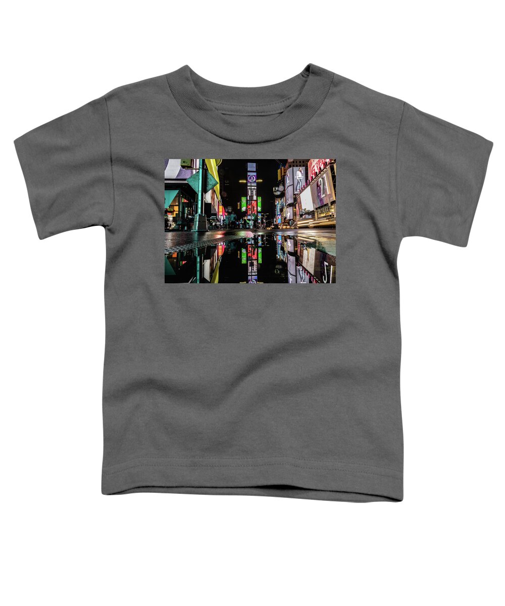 New York Toddler T-Shirt featuring the photograph Reflective Times Square by David Downs