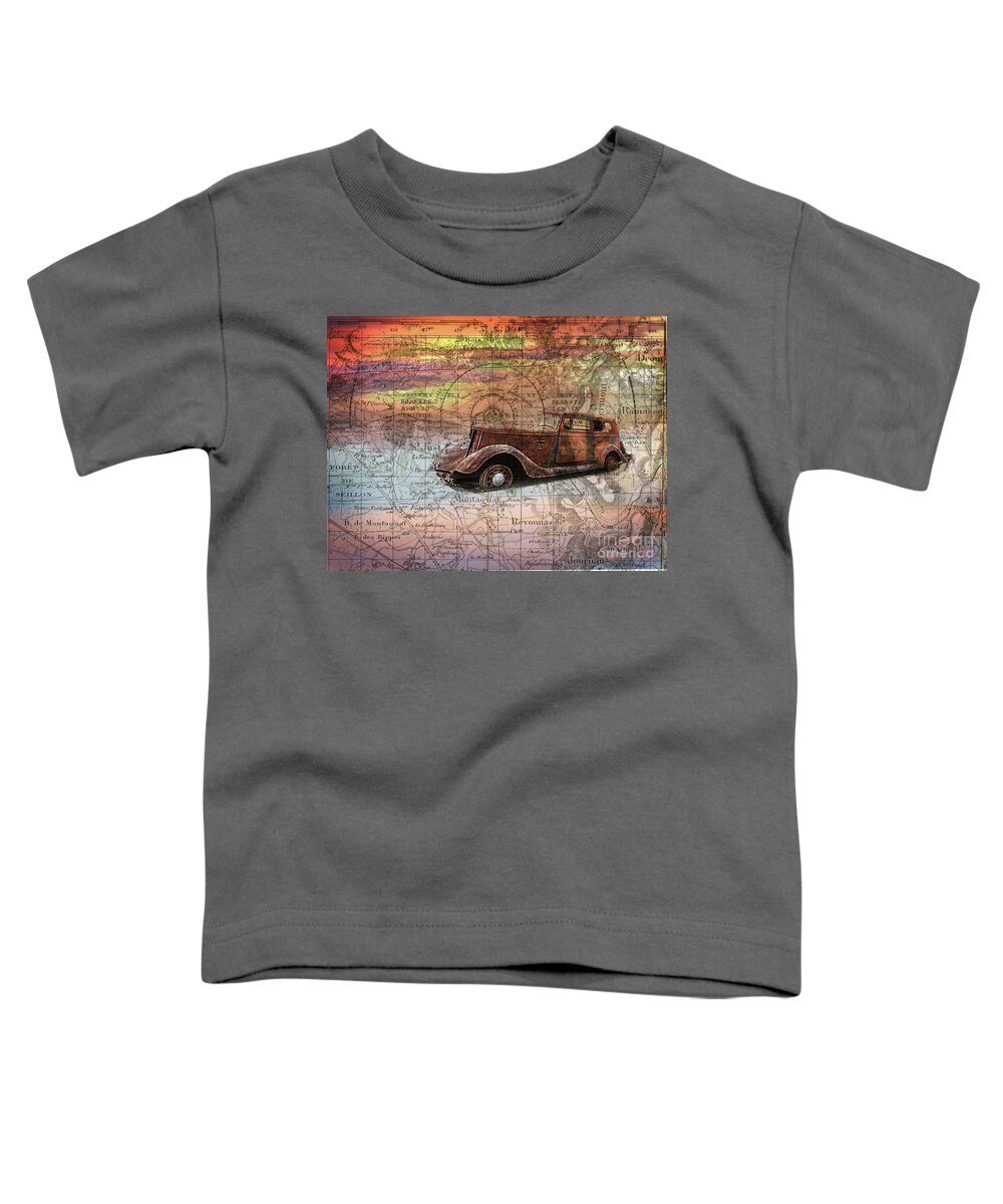 Classic Cars Toddler T-Shirt featuring the digital art Rinding into the sunset by Deb Nakano