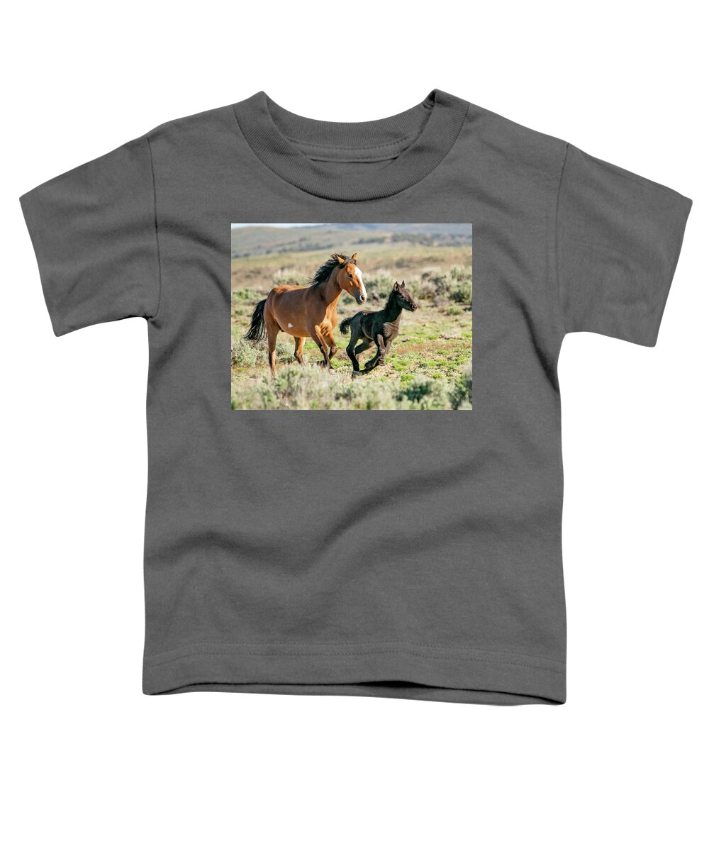 Wild Mustangs Toddler T-Shirt featuring the photograph Running Wild Mustangs - Mom and Baby by Judi Dressler
