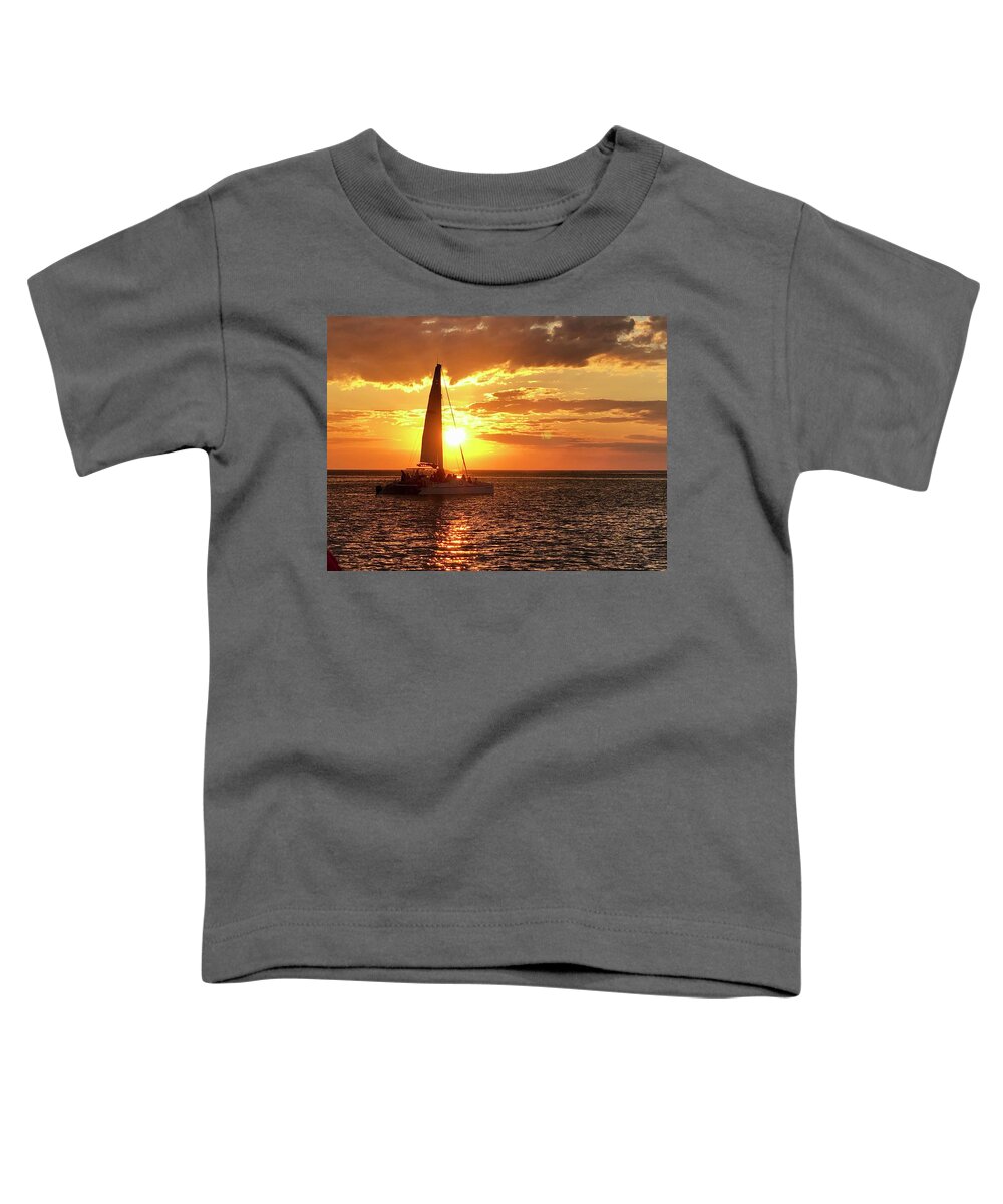 Beach Toddler T-Shirt featuring the photograph Sailboat Sunset Captiva Island Florida by Shelly Tschupp