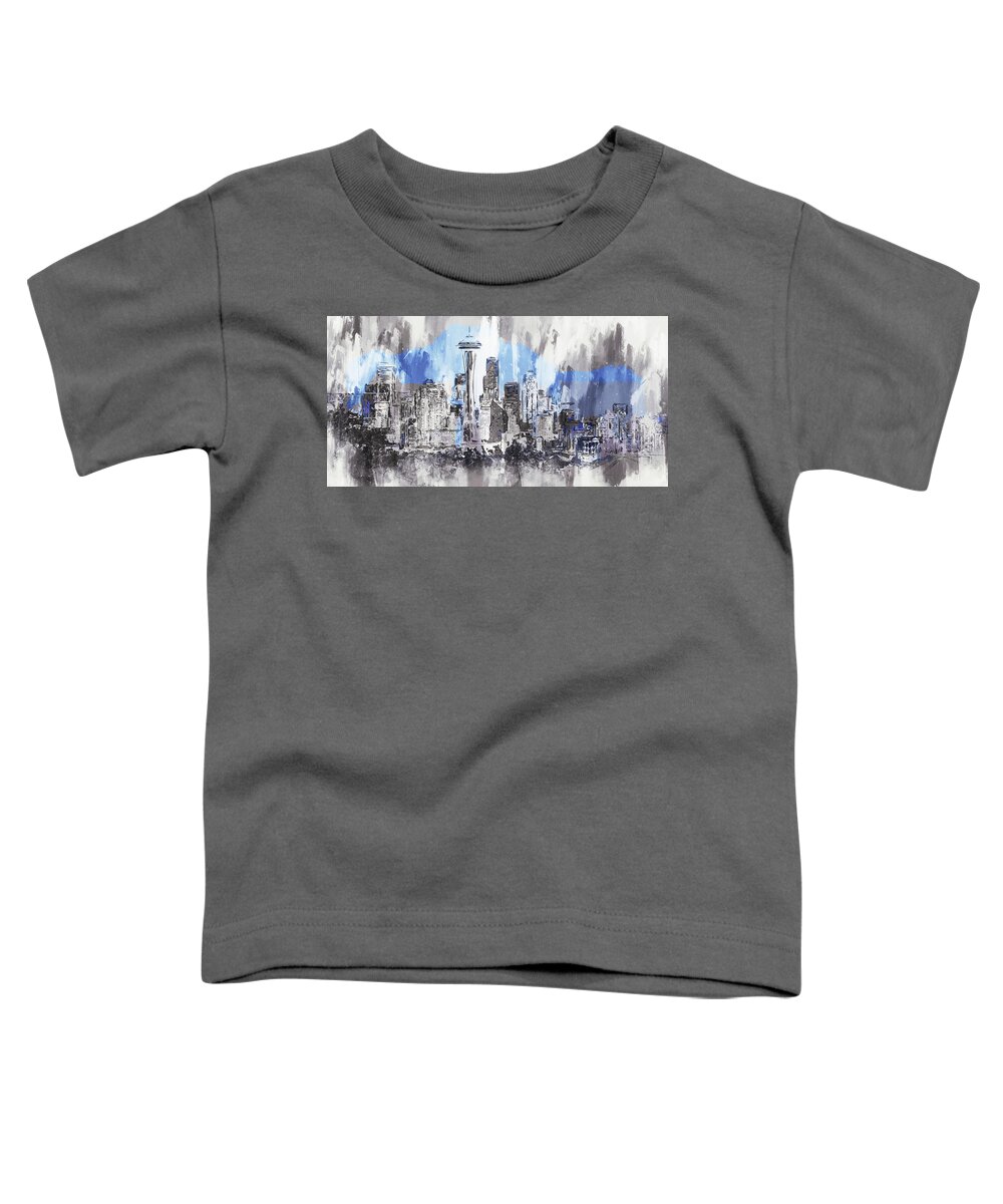 Seattle Toddler T-Shirt featuring the painting Seattle Skyline - 08 by AM FineArtPrints