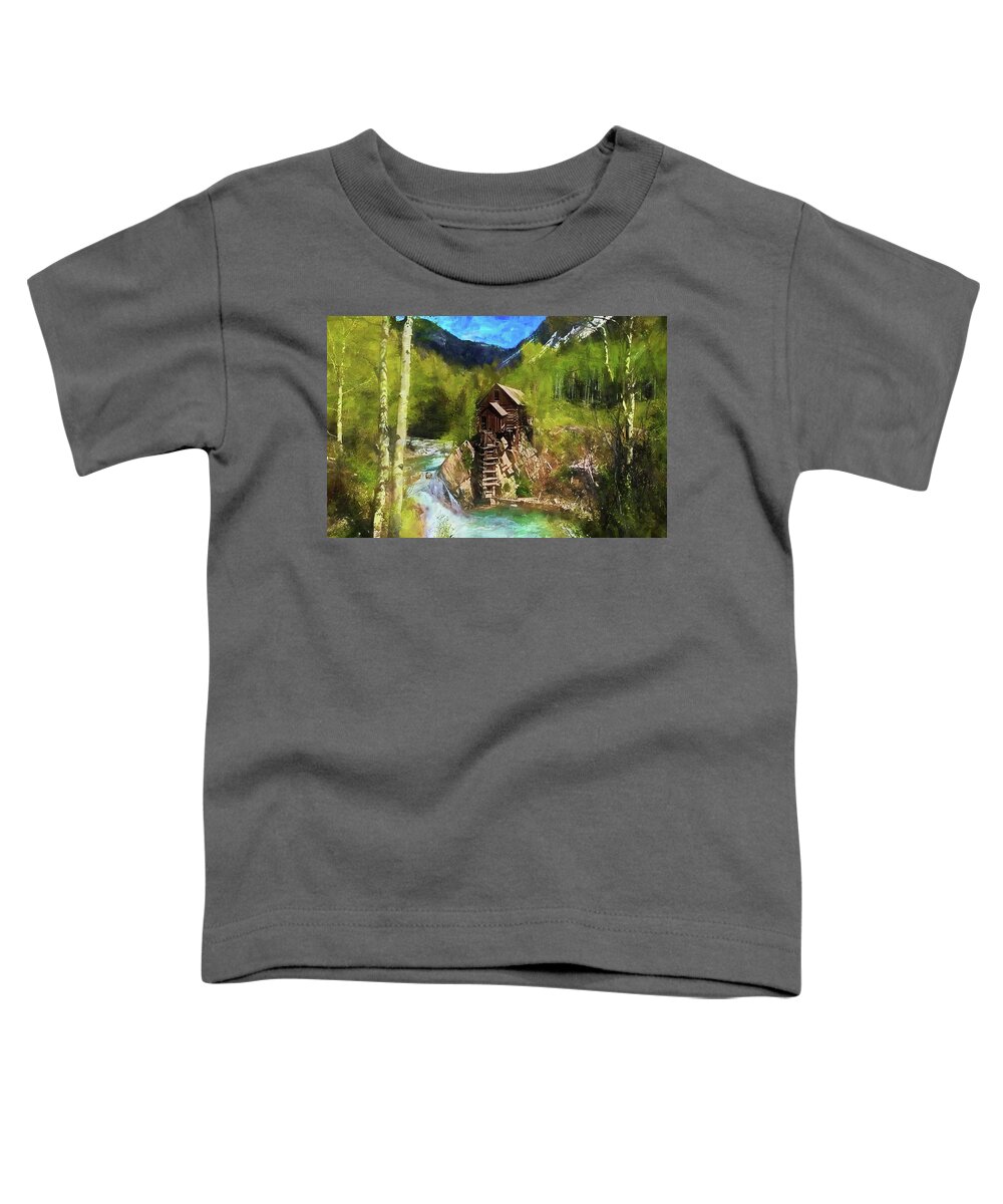 Sheep Toddler T-Shirt featuring the mixed media Sheep Mountain Mill by Russ Harris