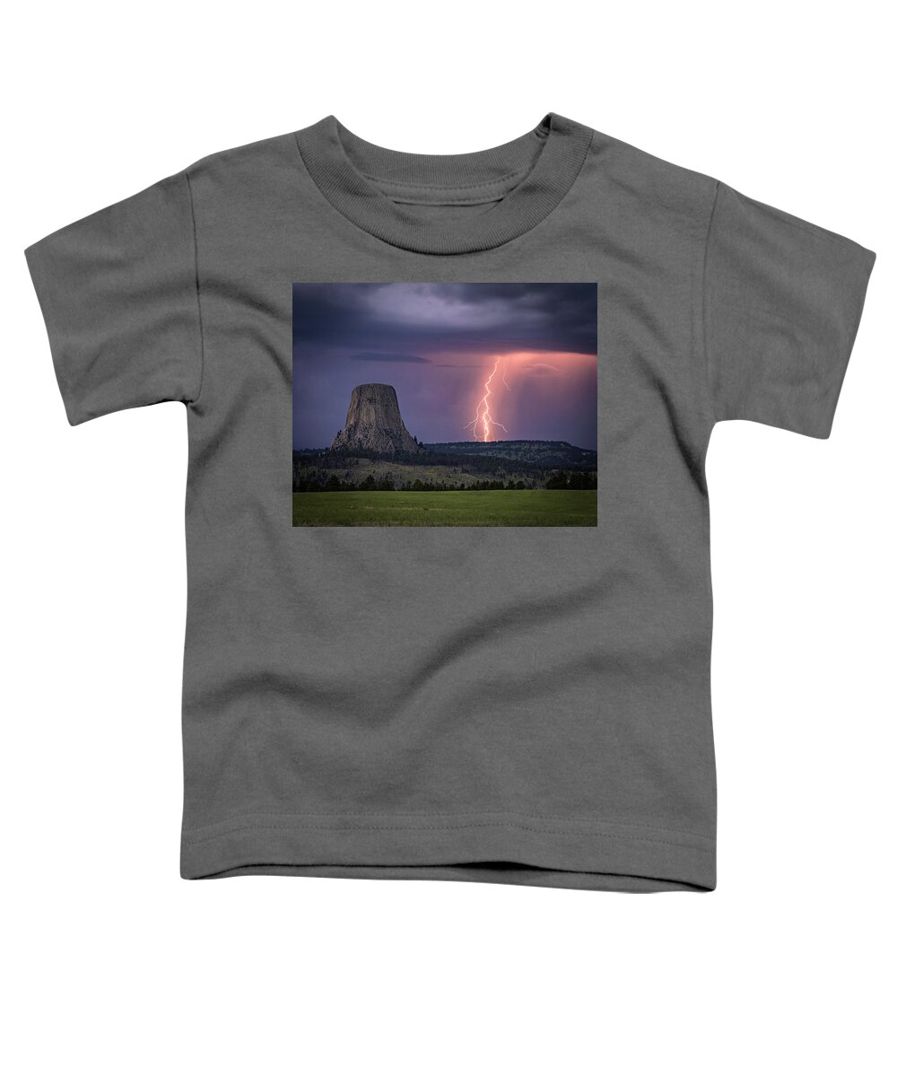 Devils Tower Toddler T-Shirt featuring the photograph Showers and LIghtning by Laura Hedien