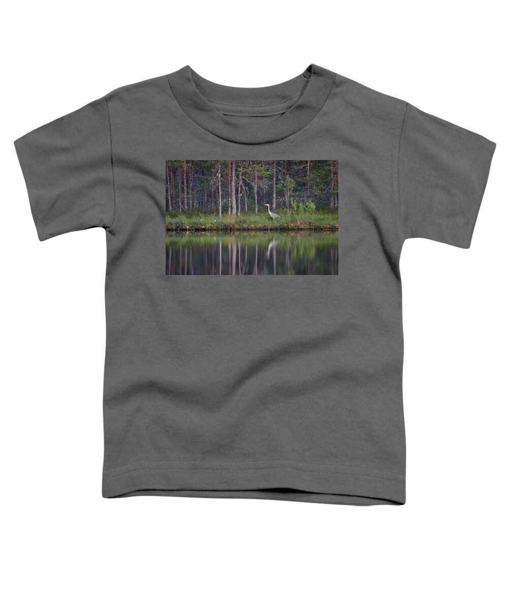 Ardea Cinerea Toddler T-Shirt featuring the photograph Showing the profile by the lake. Grey Heron by Jouko Lehto