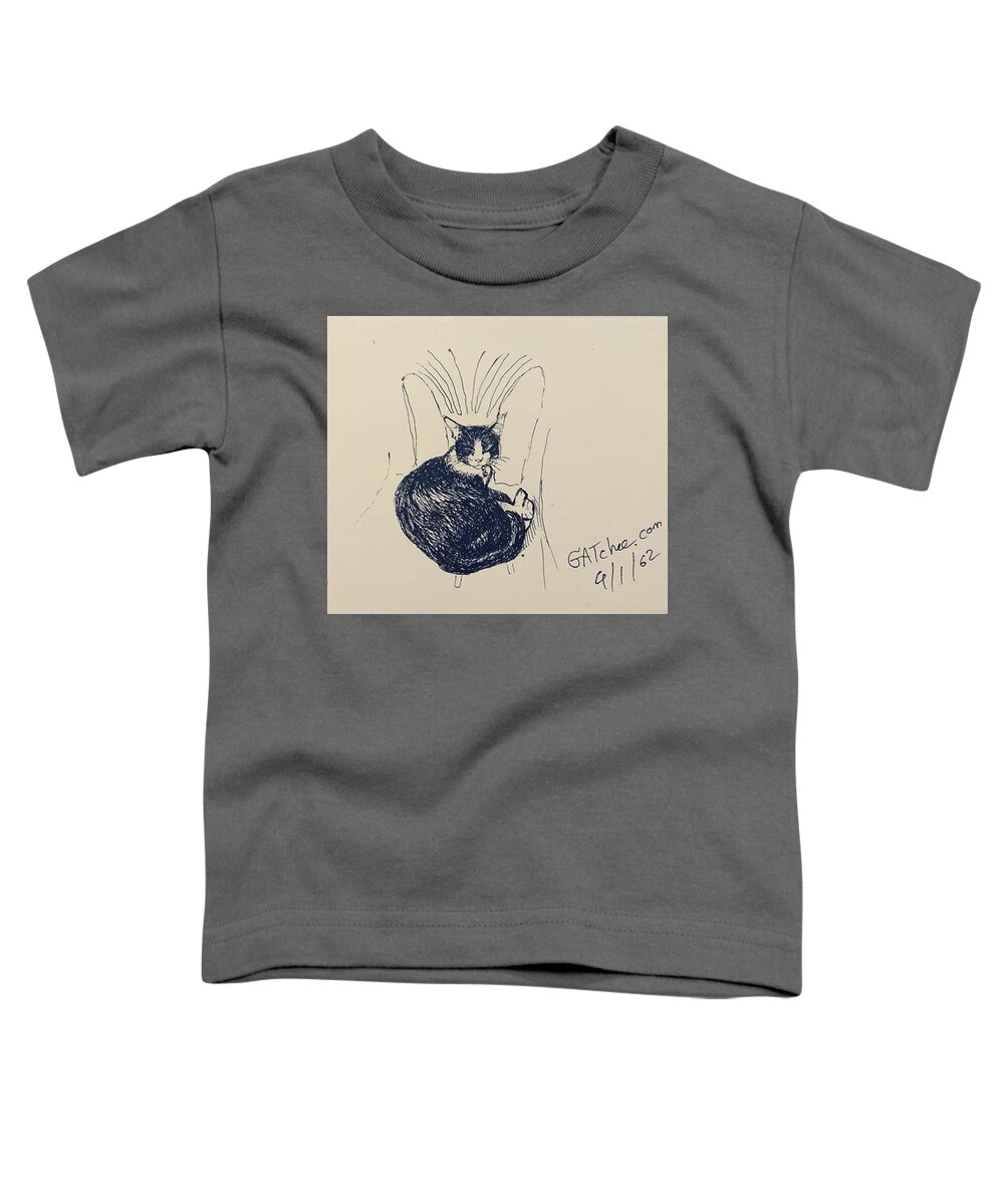 Cat Toddler T-Shirt featuring the drawing Sleepy Winter by Sukalya Chearanantana