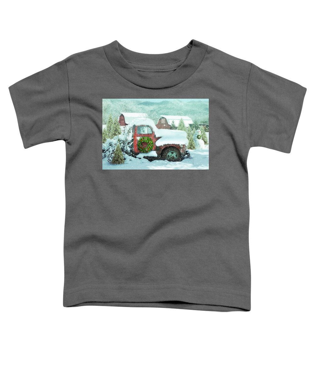 Appalachia Toddler T-Shirt featuring the photograph Softly Snowing Christmas Snowfall in the Mountains by Debra and Dave Vanderlaan